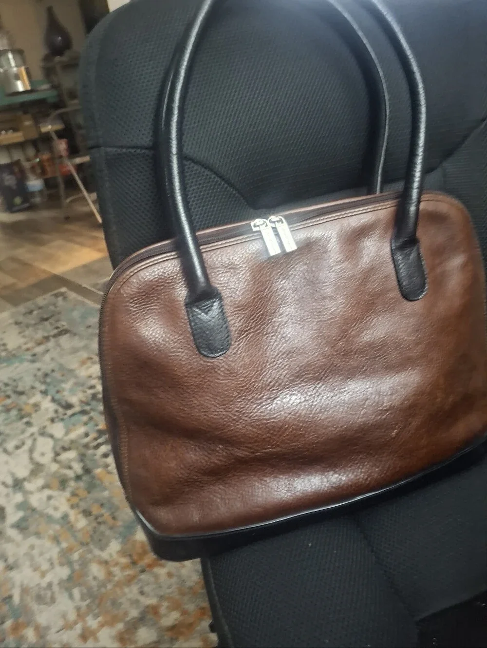 Norm Thompson Brown and Black Leather Satchel